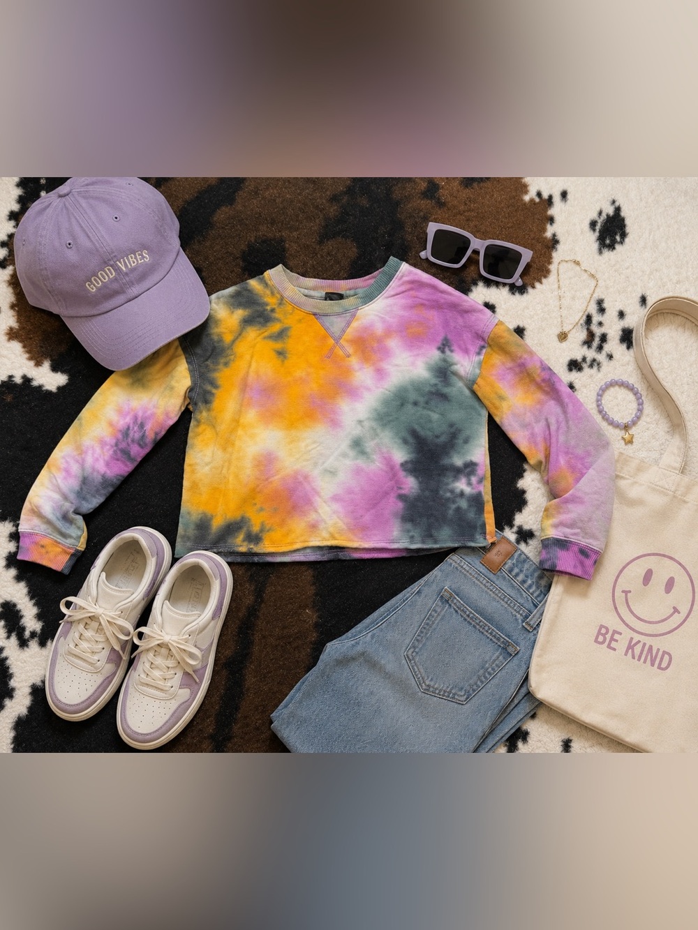 Art Class Girls Size M 7/8 Rainbow Tie Dye Cropped Sweatshirt Crewneck